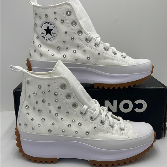 Converse Men’s High-Top Platform Sneakers A10289C RUN STAR HIKE HI WHITE/BLACK - Picture 1 of 16